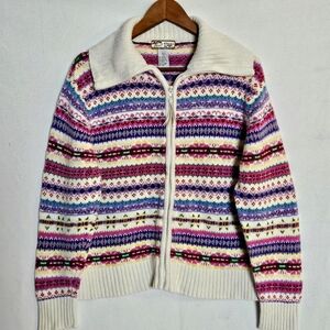 Vintage Heirloom Collectibles 2004 Colorful Zip Front Sweater Size Large